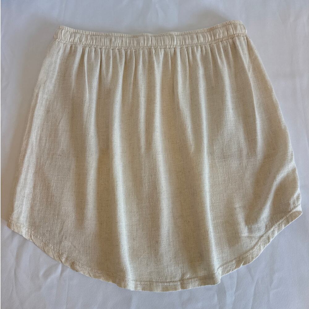 Umgee Linen Blend Skirt – Medium Oatmeal Elastic Waist Summer Coastal - Picture 7 of 9